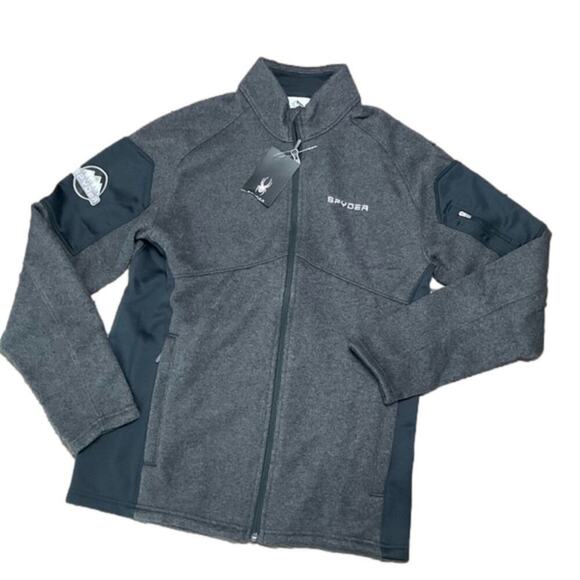 Spyder Men's Empire Jacket Black Gray Full Zip Stretch Fleece Large NWT - Picture 1 of 12